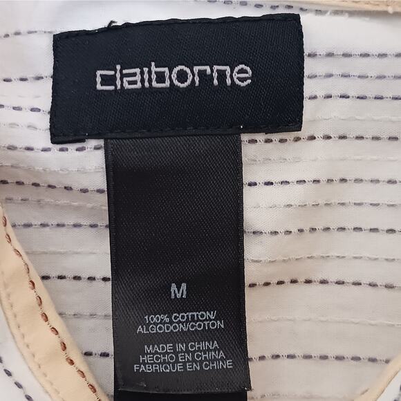 Claiborne Dress Shirt Mens Size M White Dotted Pin Stripe Long Sleeve Cotton - Picture 8 of 10